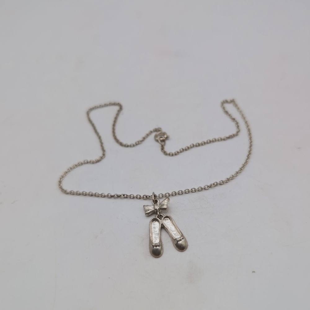 Silver Ballet Shoes Pendant 18in Necklace Costume - Picture 2 of 4